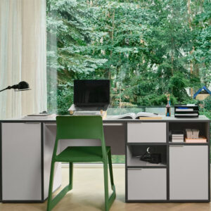 Desk in Gray with Door and Drawers