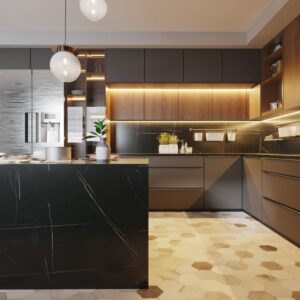 Elegant Ash – Minimalist Marble Kitchen