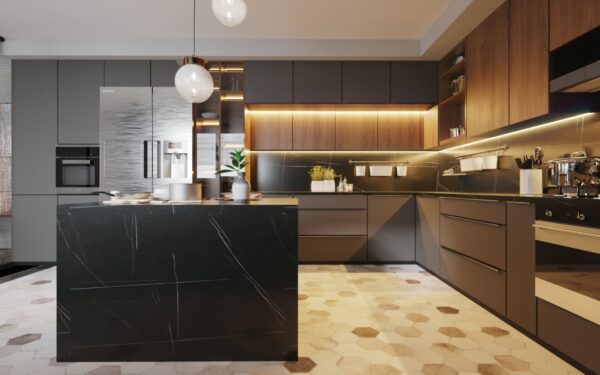 Elegant Ash – Minimalist Marble Kitchen
